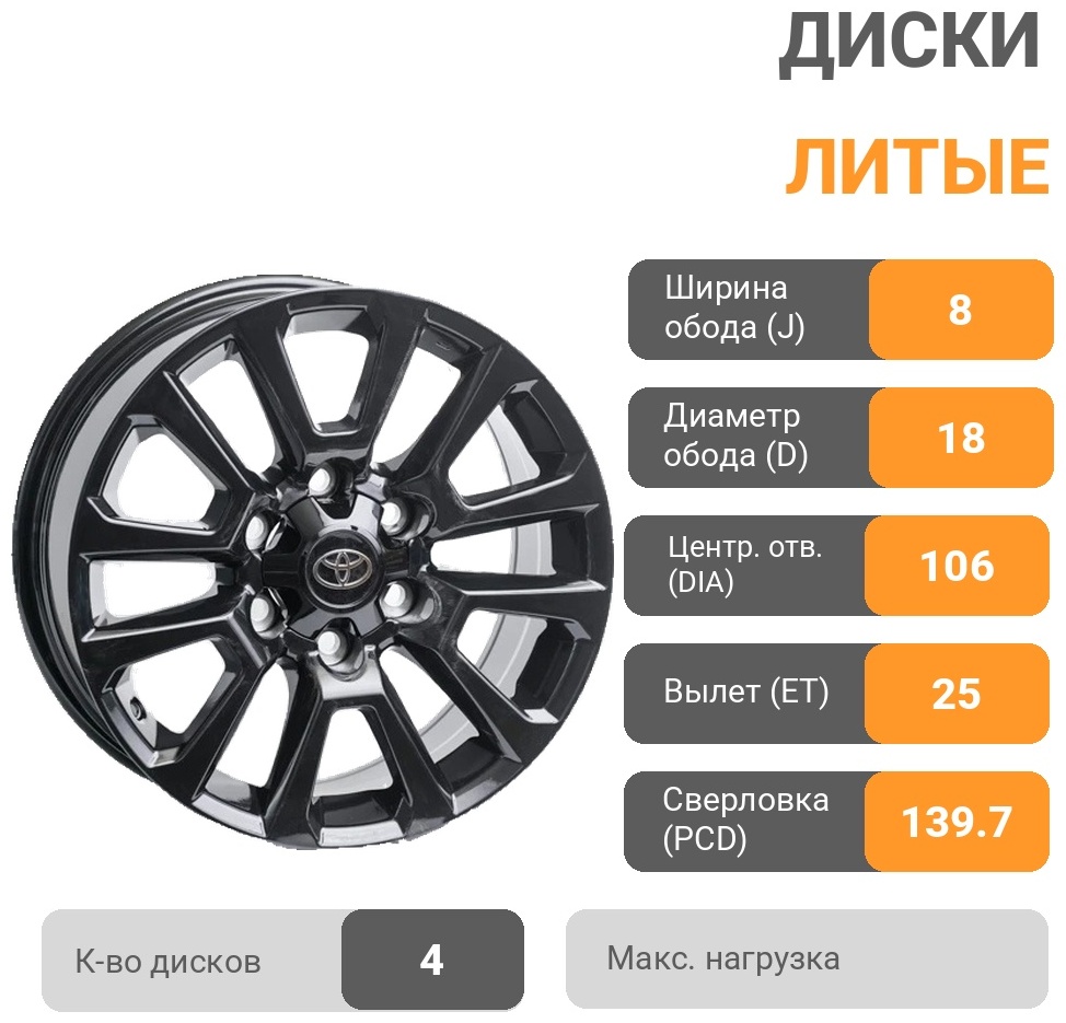 Kipardo H871 8x18/6x139.7 D106.1 ET25 4 диска черный