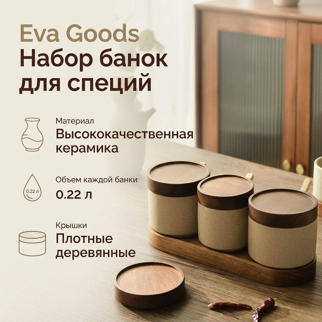 Eva Goods набор банок для хранения специй,в винтажном стиле,из трёх банок, керамика