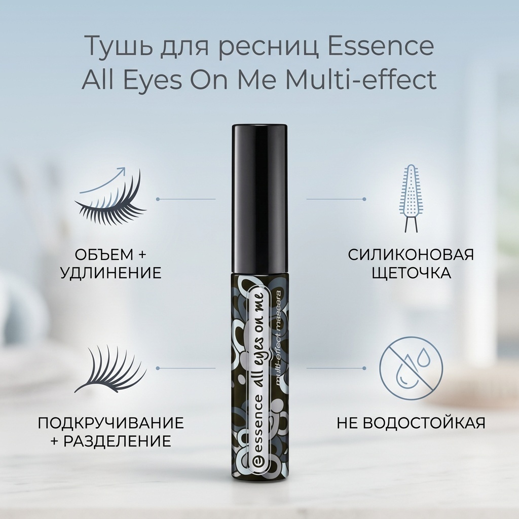 Тушь для ресниц Essence All Eyes On Me Multi-effect для объема, удлиняющая черный