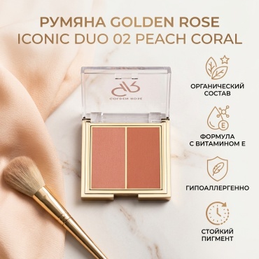 GOLDEN ROSE Iconic blush duo 02 peach coral румяна 02 peachy coral