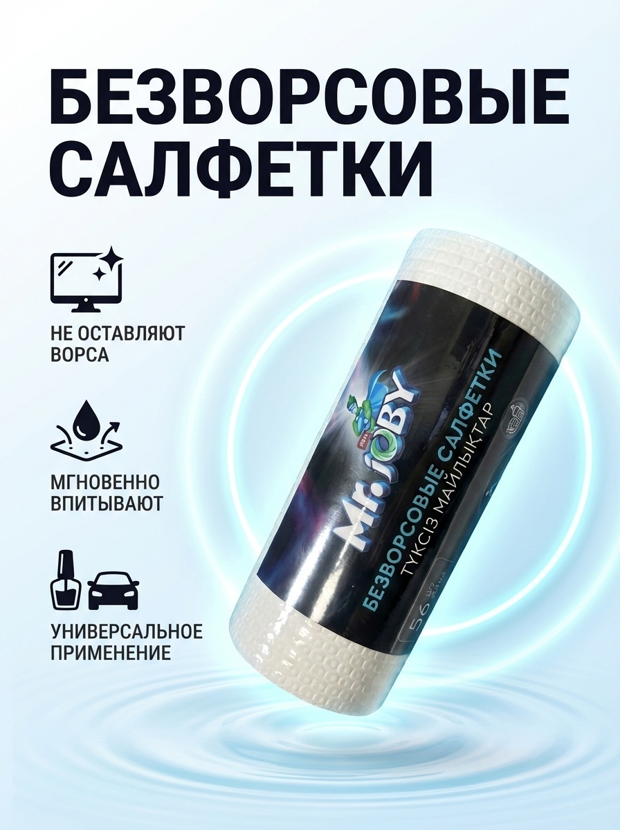 Тряпка для зеркал и стекол, для ковров, для мебели, для металлических поверхностей, для пола, для посуды, для сантехники, для стеклокерамики, для фруктов и овощей, универсальная Mr.Joby HN0260 56 шт, целлюлоза, полиэстер