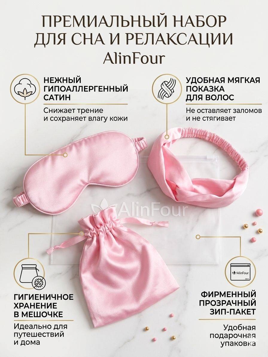Маска для сна AlinFour искусственный шёлк 3 шт