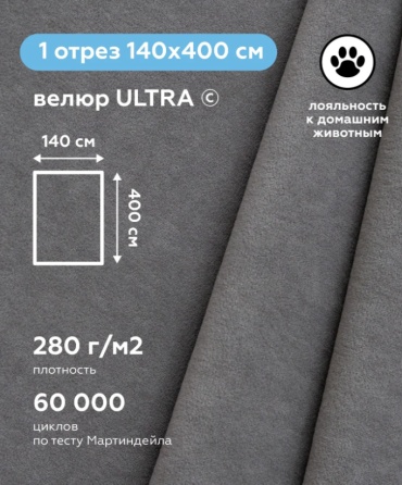 Ткань велюр SAKURA длина: 400 см серый