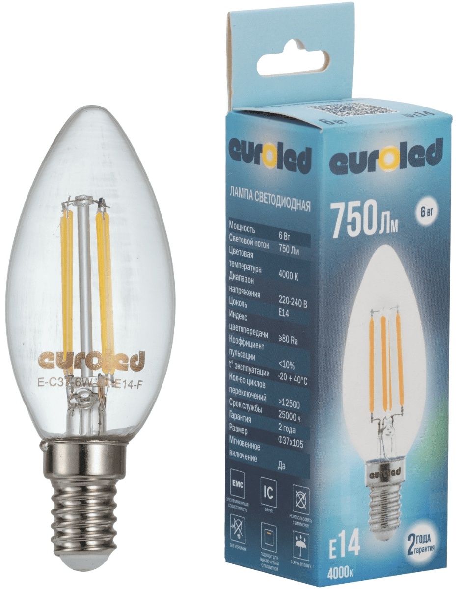 EUROLED 6W E14, светодиодная, естественный белый