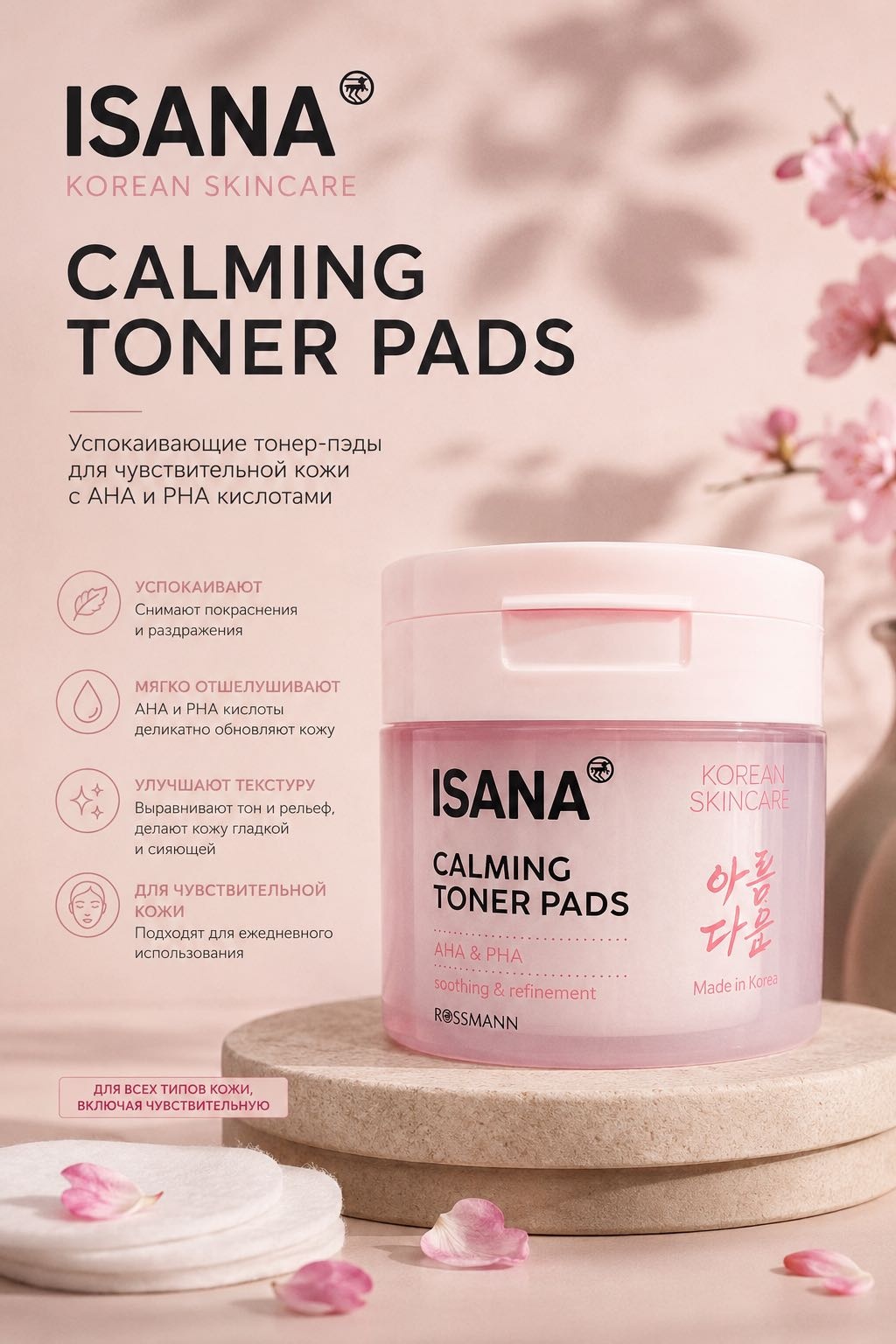 ISANA тонер Korean Skincare Toner Pads 60 шт