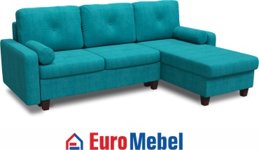 Диван Euromebel Капелла 1, 225х160 см, обивка велюр, бирюзовый