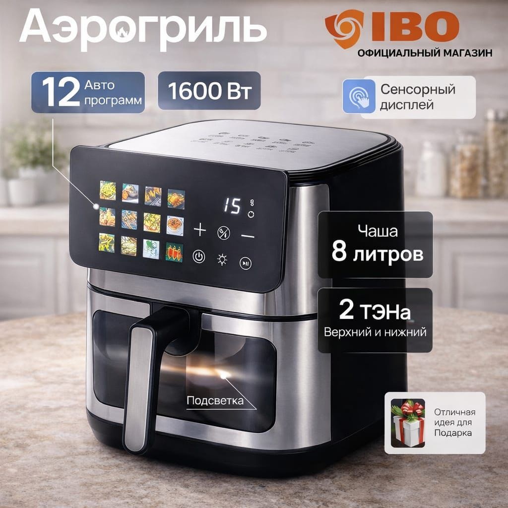 Аэрогриль IBO-7968 8 л черный, стальной