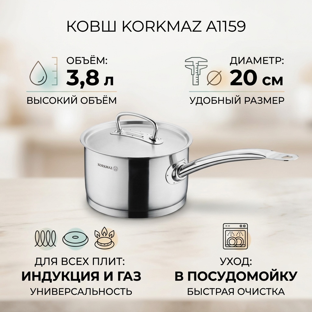 Ковш 3.8 л, Korkmaz A1159 нержавеющая сталь