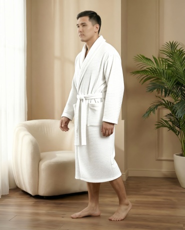 Вафельный халат Mega Star белый