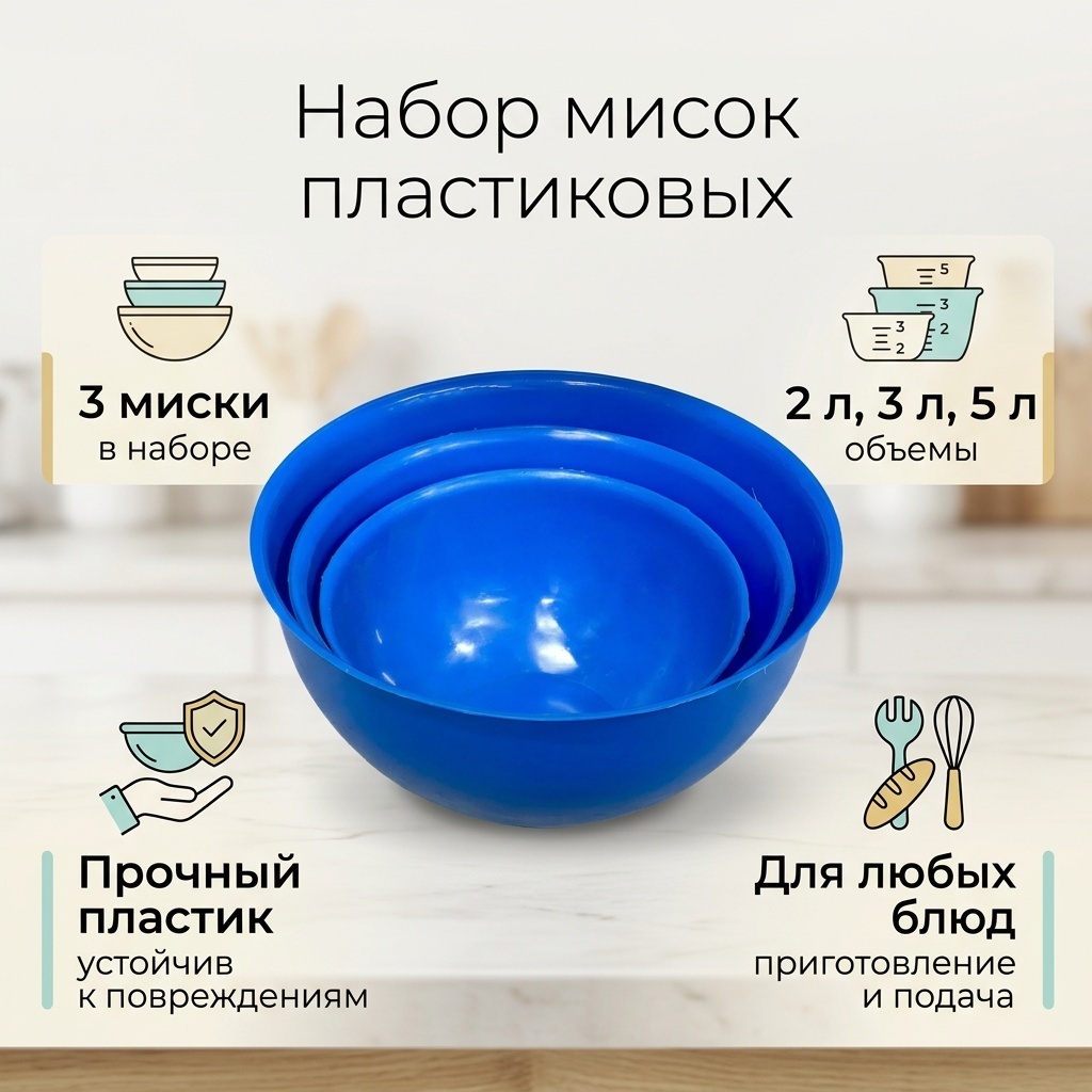 Набор мисок Пластик 27х27 см, пластик, 3 шт