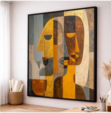 Картина Абстрактные геометрические лица. на подрамнике theBaiss.com 100x100 см