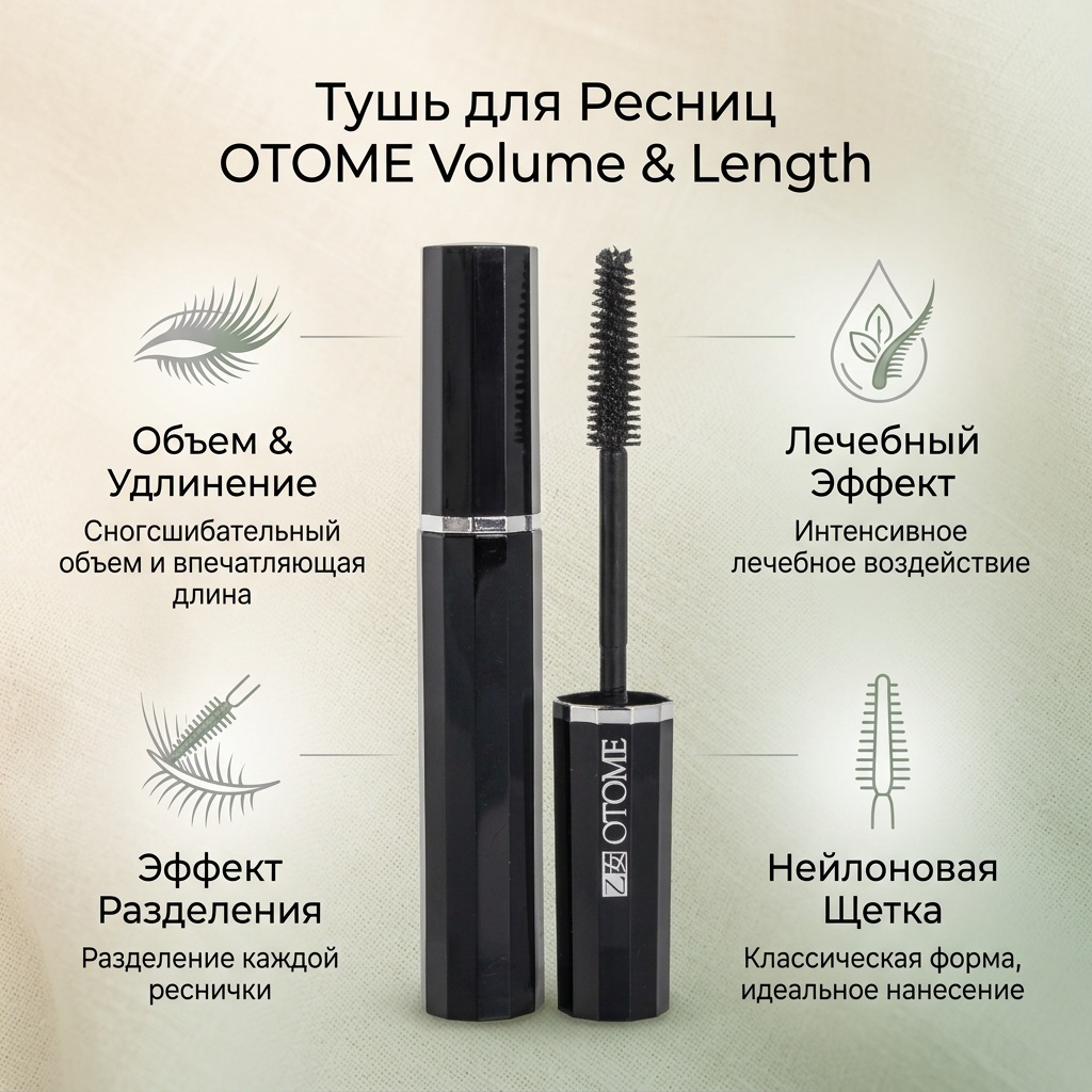 Тушь для ресниц OTOME Volume & Length для объема, удлиняющая черный