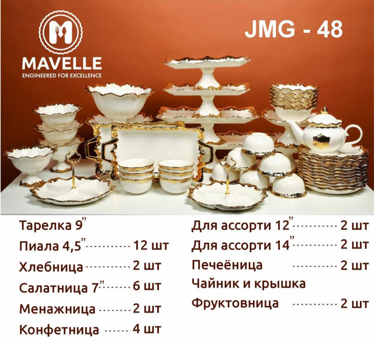 Сервиз на 12 персон , предметов: 48, чайно-столовый, керамика