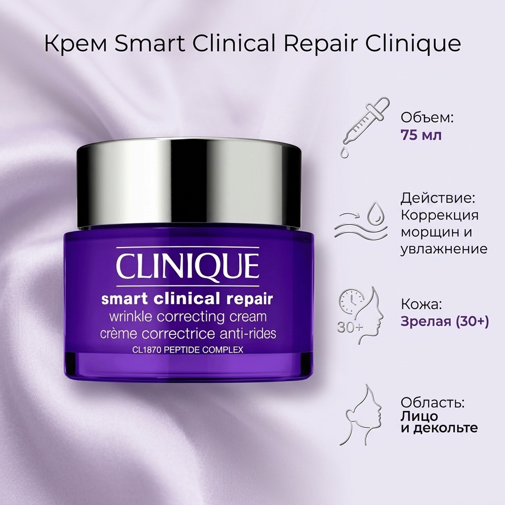 Clinique крем Smart Clinical Repair Wrinkle Correcting Cream для лица, для зоны декольте 75 мл
