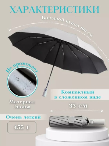 Складной зонт полуавтомат серый