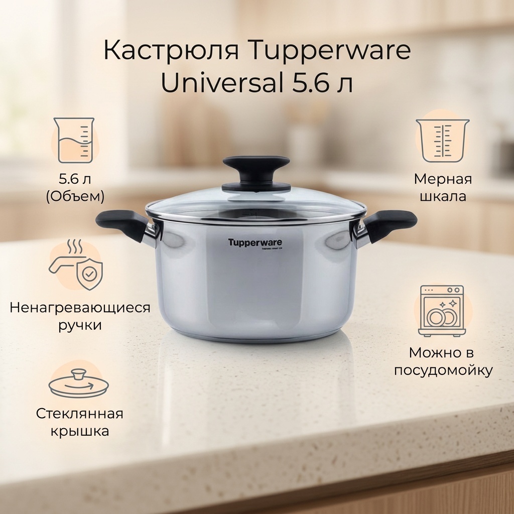 Кастрюля 5.6 л, Tupperware РП048 нержавеющая сталь
