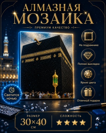 Алмазная мозаика True Tone Сияние Каабы 30x40 см