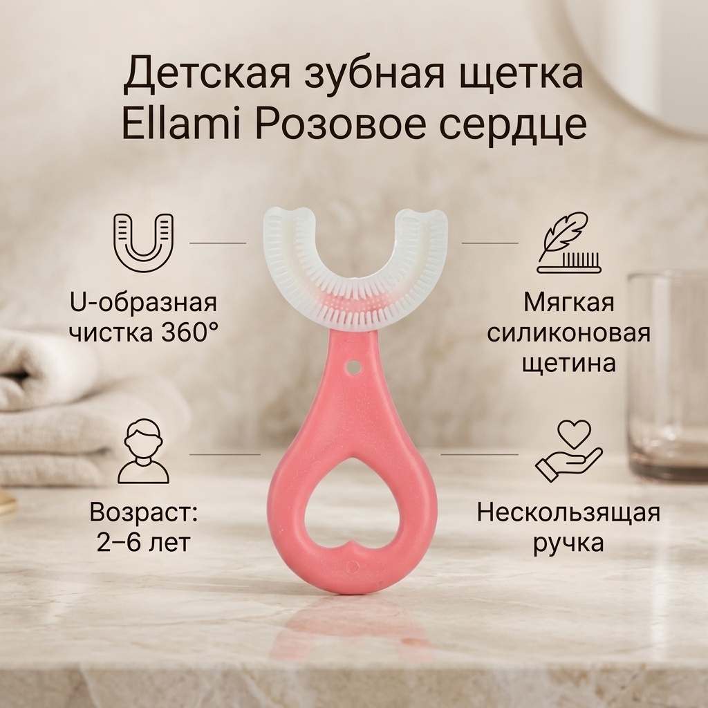 Ellami Розовое сердце зубная щетка мягкая 1 шт