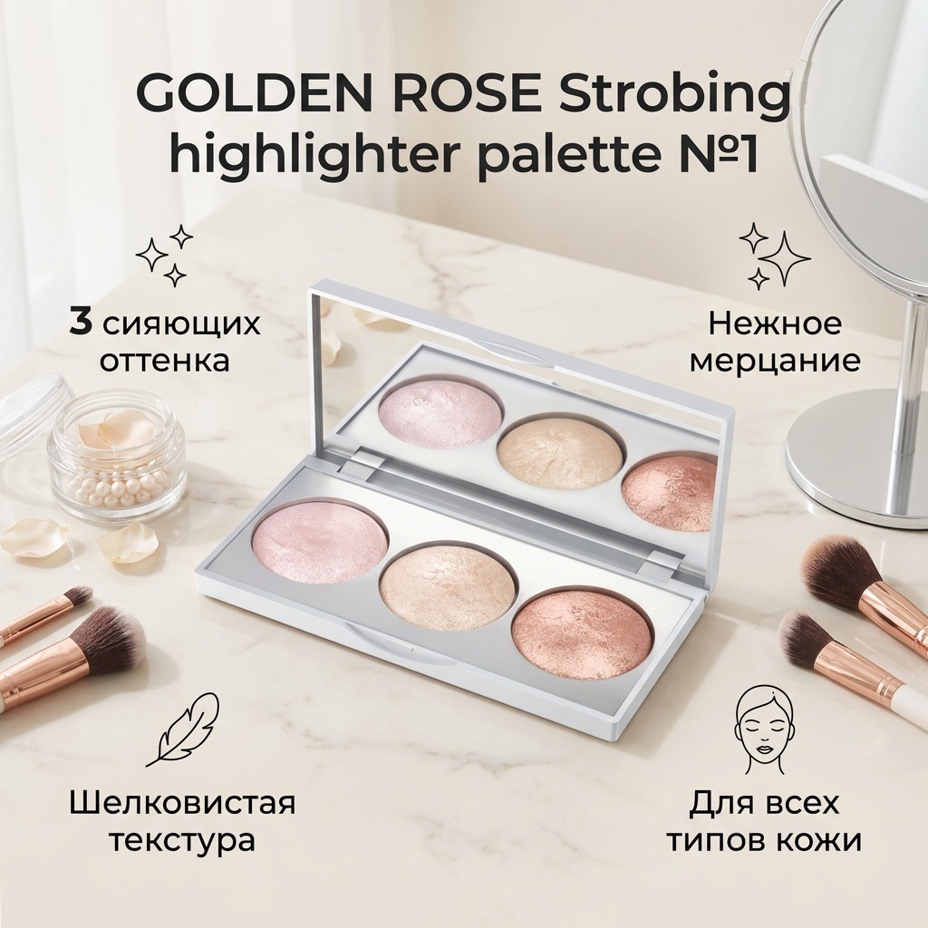 GOLDEN ROSE Strobing highlighter palette хайлайтер №1