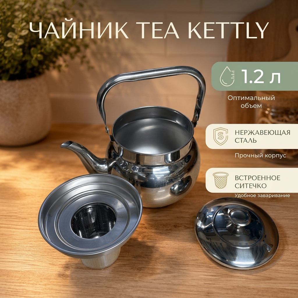 Чайник 30358445_1.2 л ТЕА КЕТТЛИ 1.2 л, нержавеющая сталь