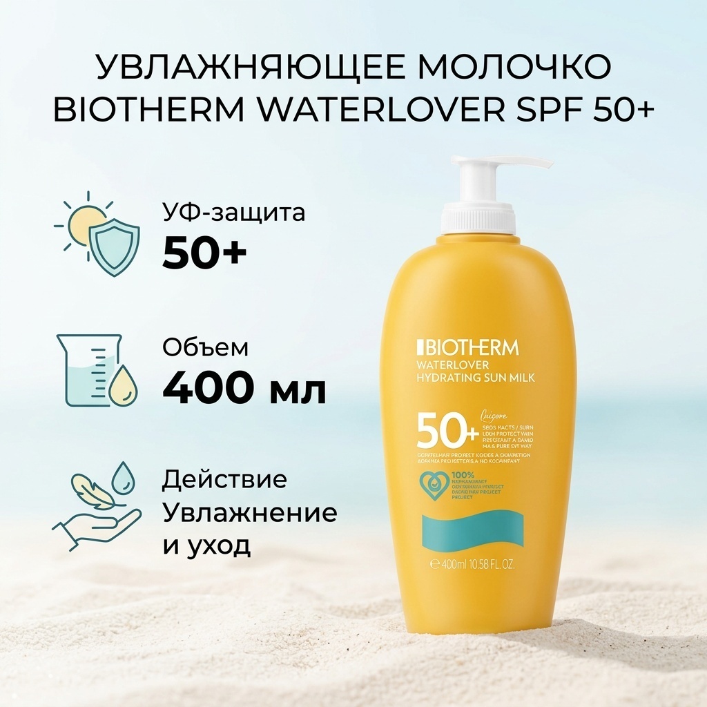 Biotherm Waterlover увлаж. солнцезащитное молочко SPF50+ 400мл молочко для тела 400 г