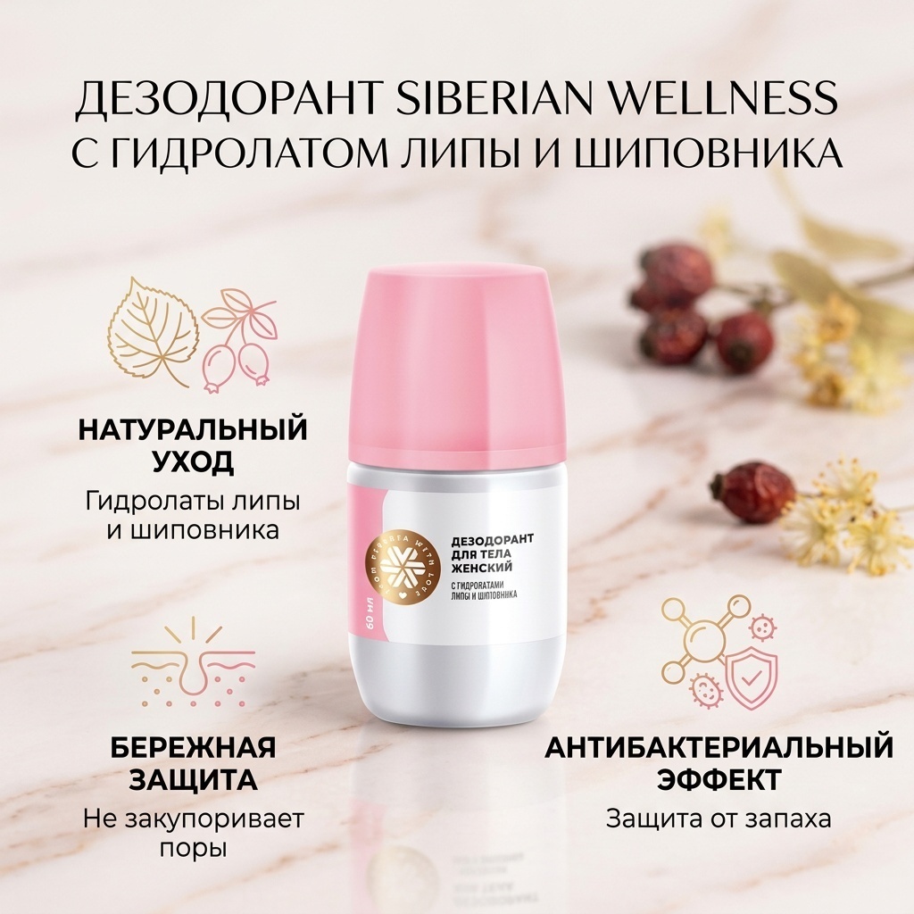 Siberian Wellness с гидролатом липы и шиповника дезодорант для женщин 60 мл