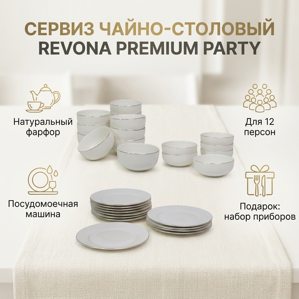Сервиз на 12 персон REVONA , предметов: 50, чайно-столовый, фарфор