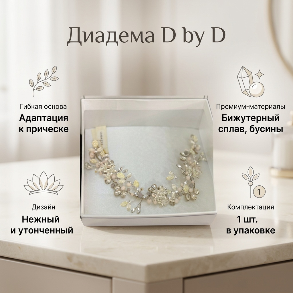 D by D диадема 1 шт, белый, серебристый