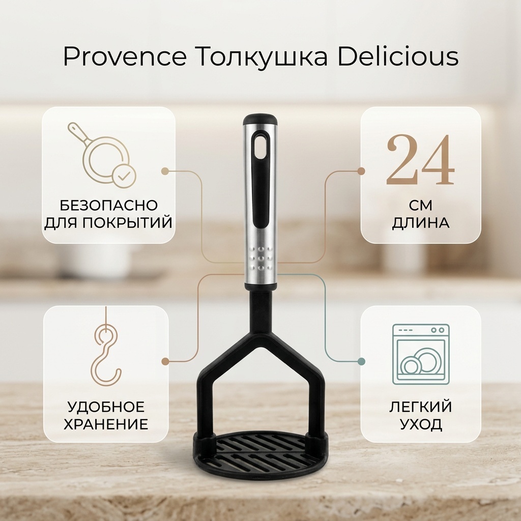 Толкушка Provence металл, нейлон, 1 шт