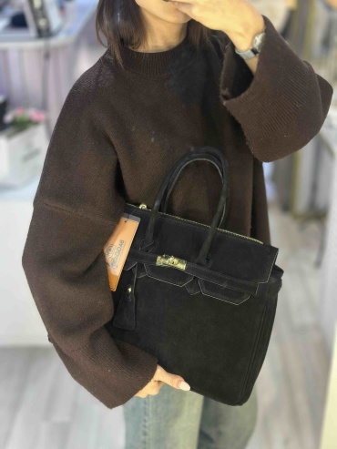 Сумка тоут Genuine Leather натуральная замша черный