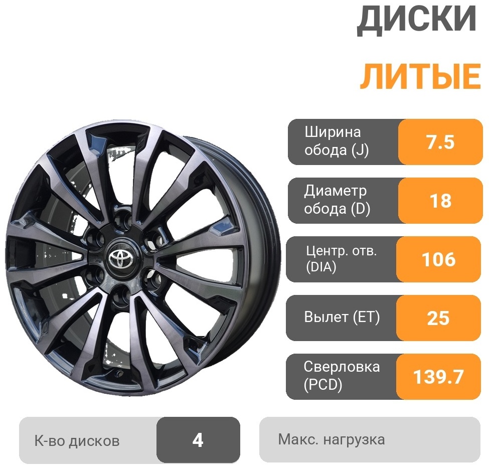 Replica 5312 7.5x18/6x139.7 D106.1 ET25 4 диска черный
