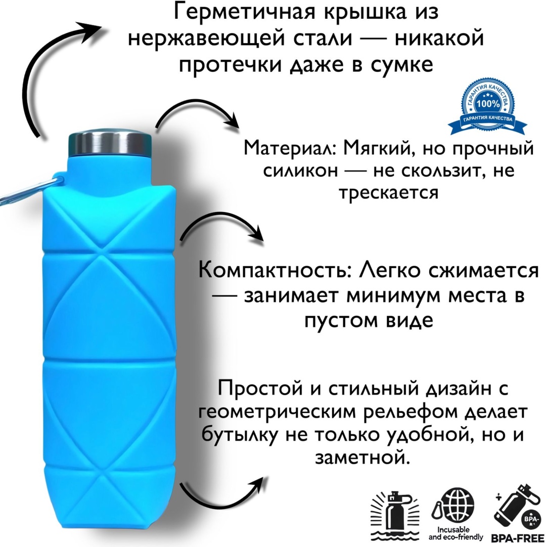 Бутылка 0.7 л голубой, винтовая, силикон