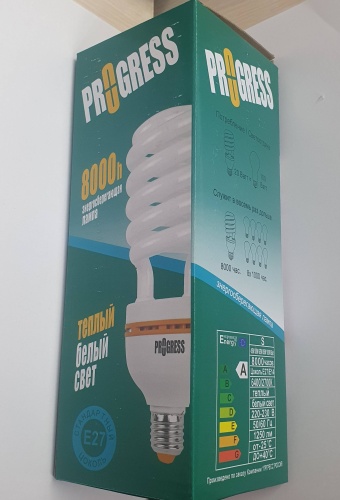Лампочка 85W E27, люминесцентная, теплый белый