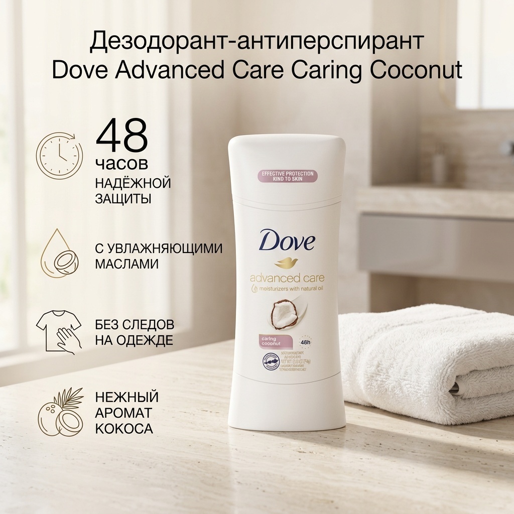 Dove Advanced Care Caring Coconut дезодорант-антиперспирант для женщин 74 г