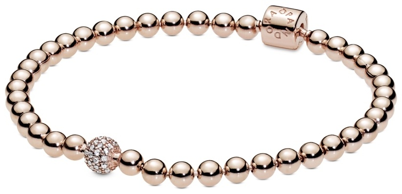 PANDORA из бусин «Сферы с паве» 588342CZ-17 длина 17 см, вес 9.01 г сплав покрытый розовым золотом 14К, плетение отсутствует