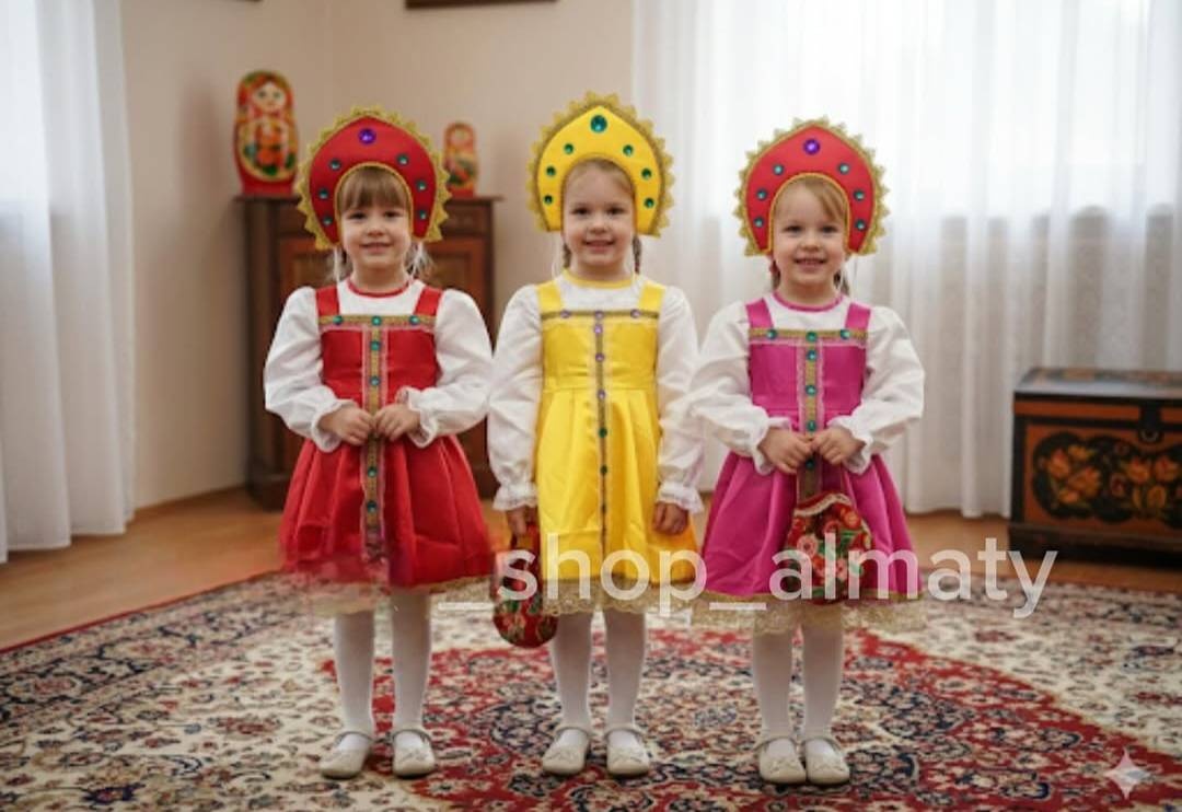 Карнавальный костюм РУССКАЯ КРАСАВИЦА белый, желтый