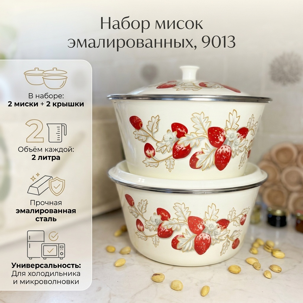 Миска 9013 21х21 см, эмалированная сталь, 2 шт