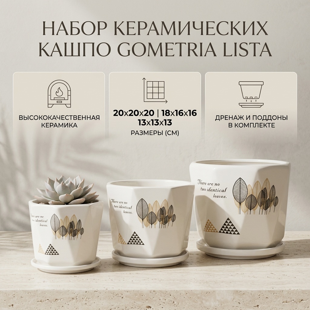Горшок для дома, для улицы, для балкона Набор из 3х горшков 5 л, керамика
