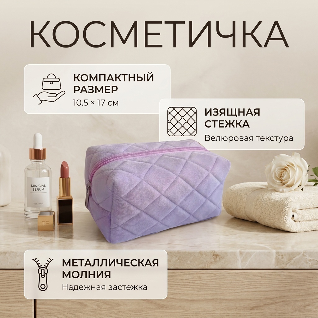 Косметичка полиэстер фиолетовый 10.5X17 см