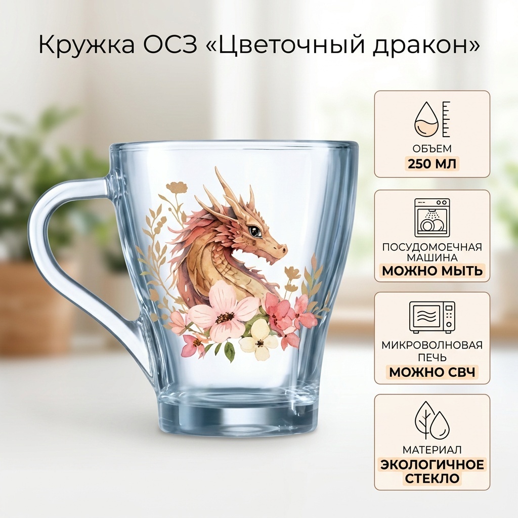 Кружка ОСЗ «Цветочный дракон», 250 мл, стекло, 1 шт.