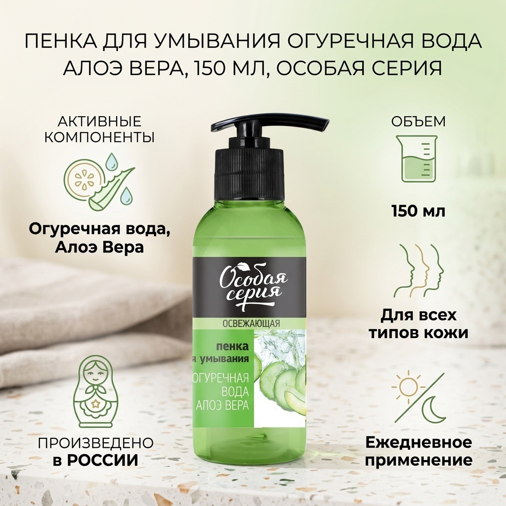 Особая серия Огуречная вода Алоэ вера пенка 150 мл