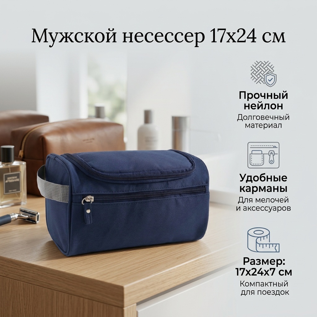 Несессер нейлон синий 17X24 см