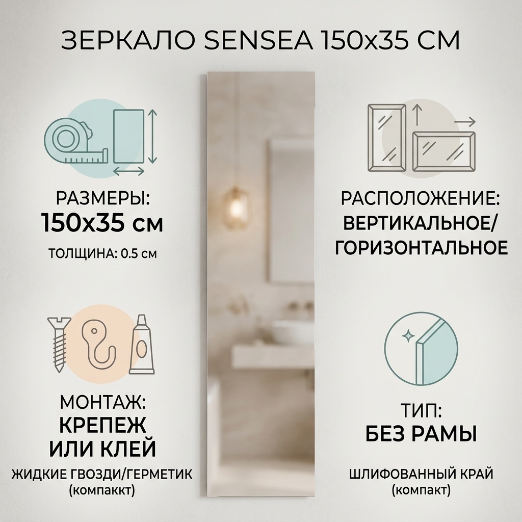 Зеркало настенное Sensea 35x150 см