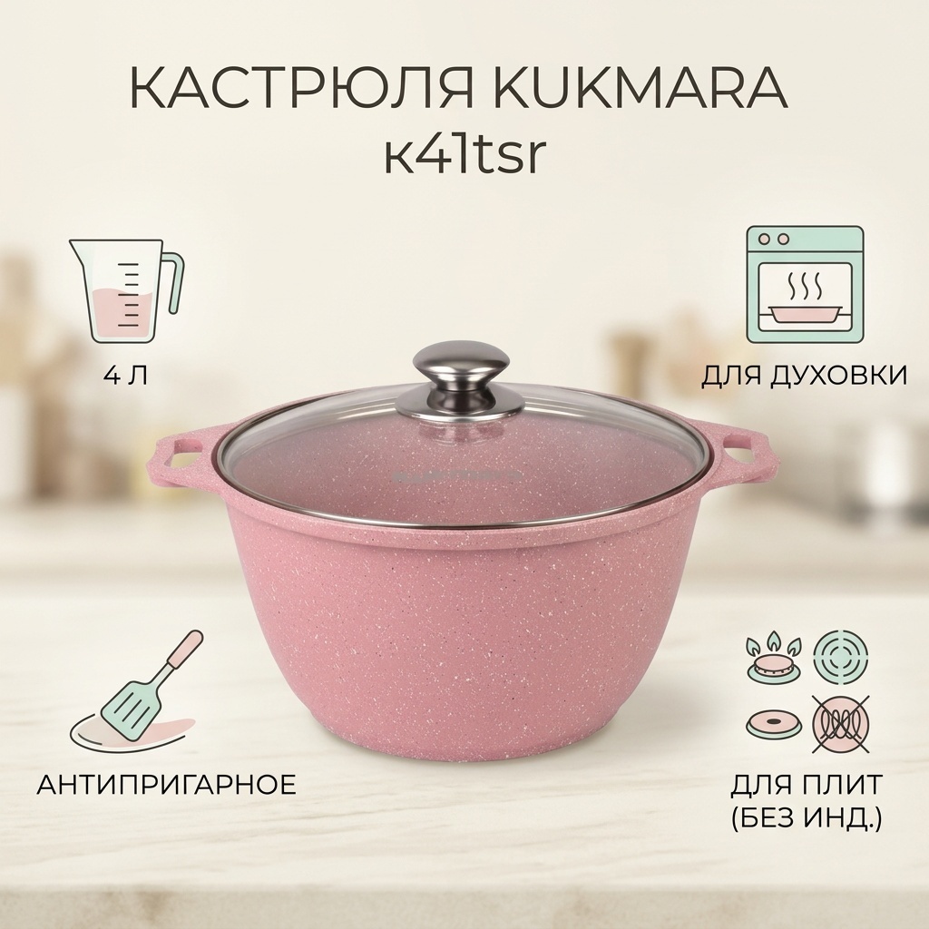 Кастрюля 4 л, Kukmara к41tsr алюминий