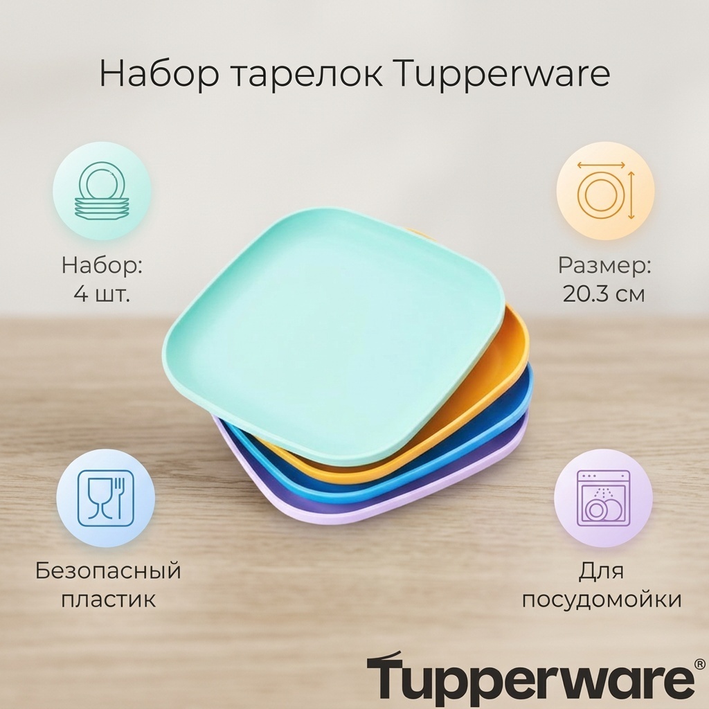 Тарелка Tupperware 20.3x20.3x1.3 см 0.4 л 4 шт, пластик