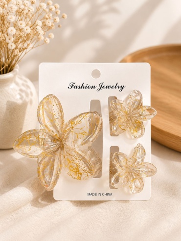 Fashion Jewelry заколка цветок 3 шт, прозрачный