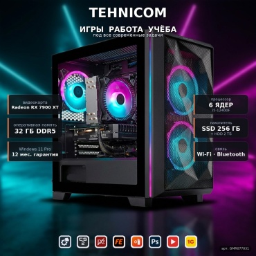 Tehnicom i5-12400F / RX 7900 XT 20 Гб / 32 Гб / 2000 Гб HDD+SSD 256 Гб / Win 11 Pro