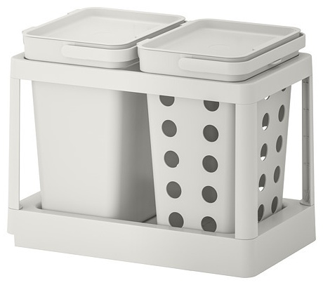 Мусорное ведро IKEA с крышкой IKEA HÅLLBAR решение для сортировки отходов с выдвижным вентилем светло-серый 20 л