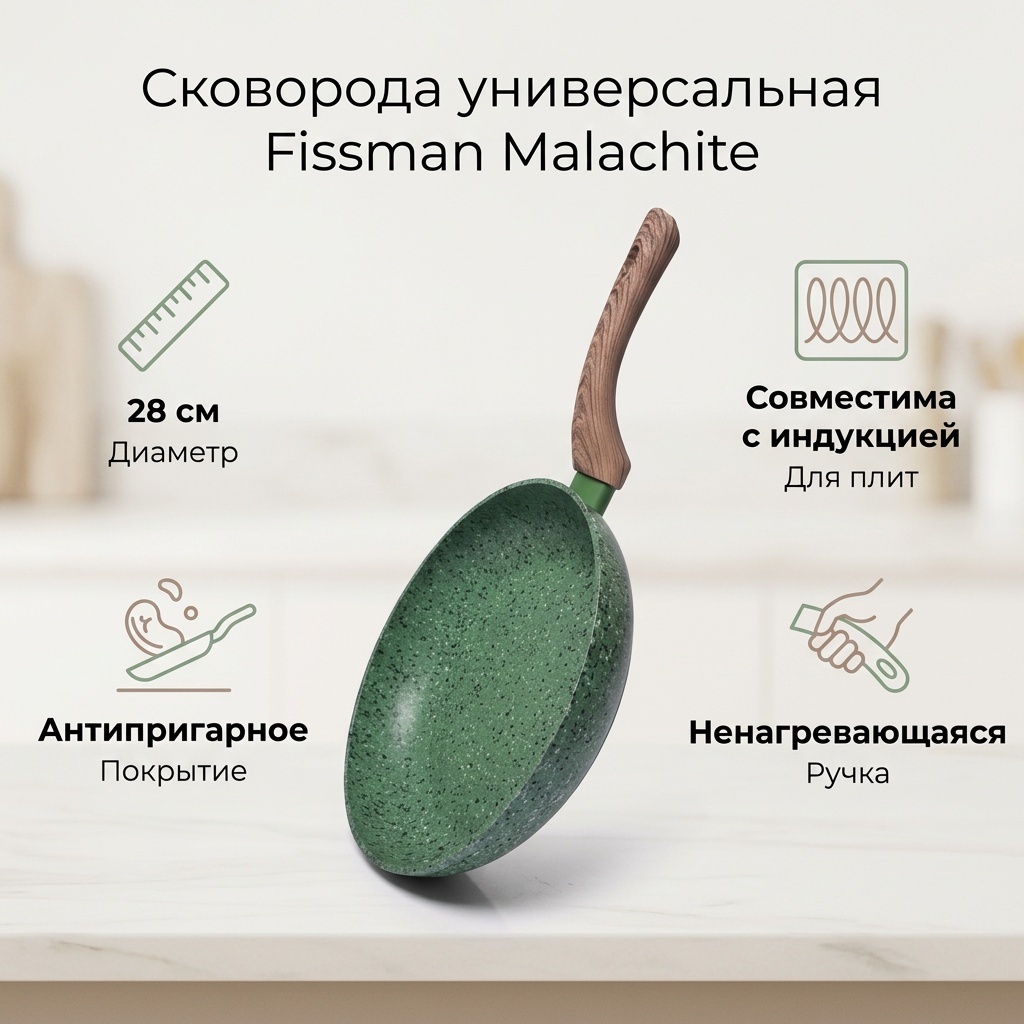 Сковорода Fissman Malachite 28 см с антипригарным покрытием, алюминий