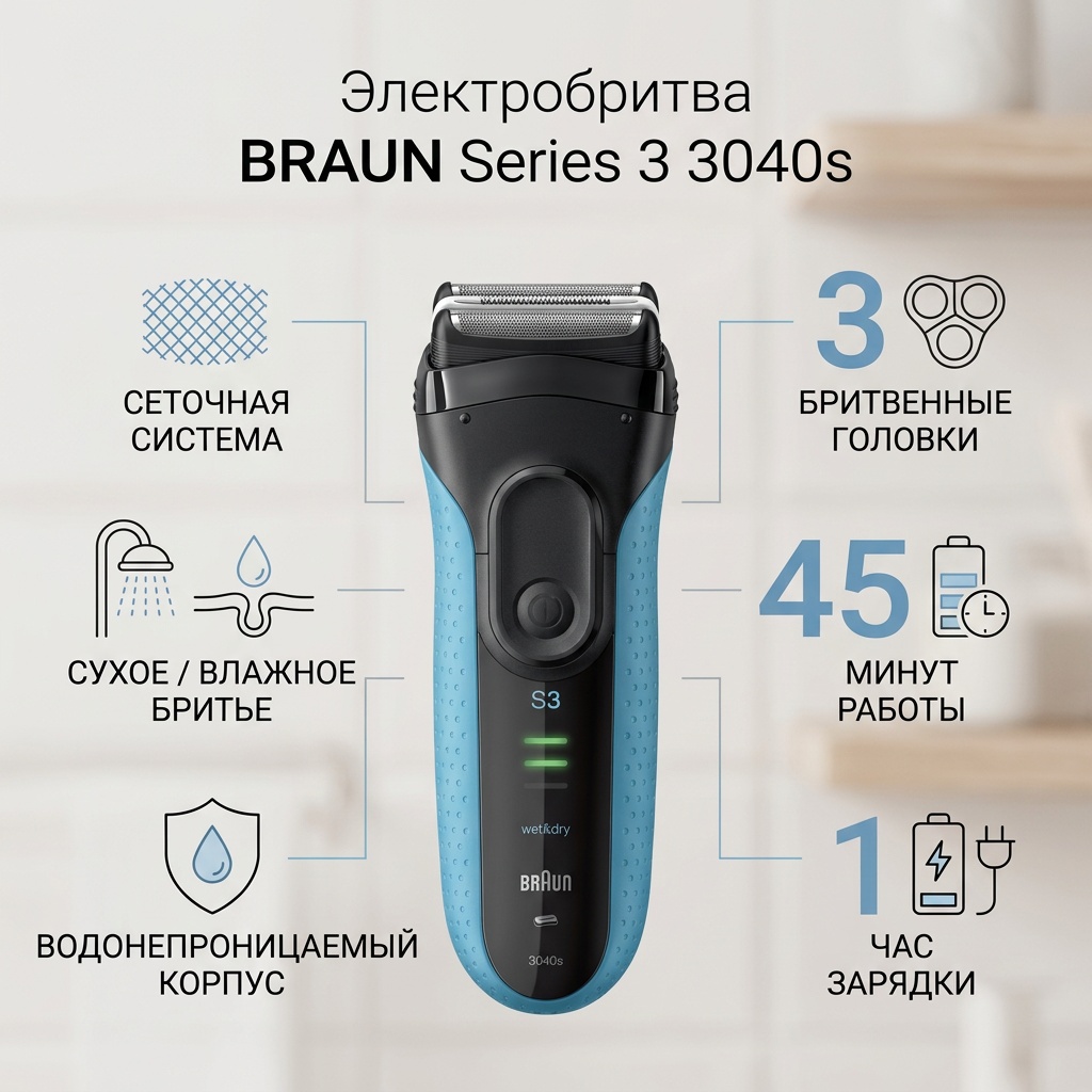 Электробритва Braun Series 3 3040s сеточная